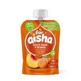 For Aisha Carrot, Peach & Turmeric Fruit & Veg Pouch, Pack of 8 x 100g, from 4 Months +, Baby Food Pouch. Dairy Free, Gluten Free, Nut Free, Vegan, Halal